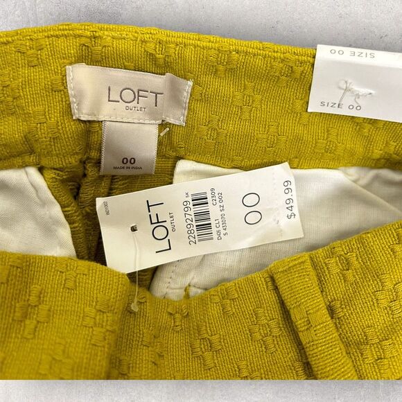 Loft Women's Yellow Mustard Cotton Linen Shorts Pockets Belt Size 00‎ - Picture 4 of 6
